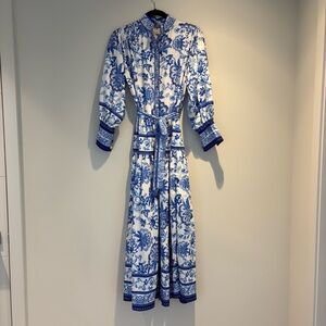 Blue & White Paisley Print Maxi Dress